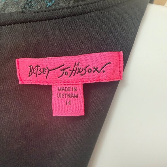 Betsey Johnson Dress Womens 14 Gray Teal Abstract Short Sleeve A-Line Midi - Picture 6 of 8